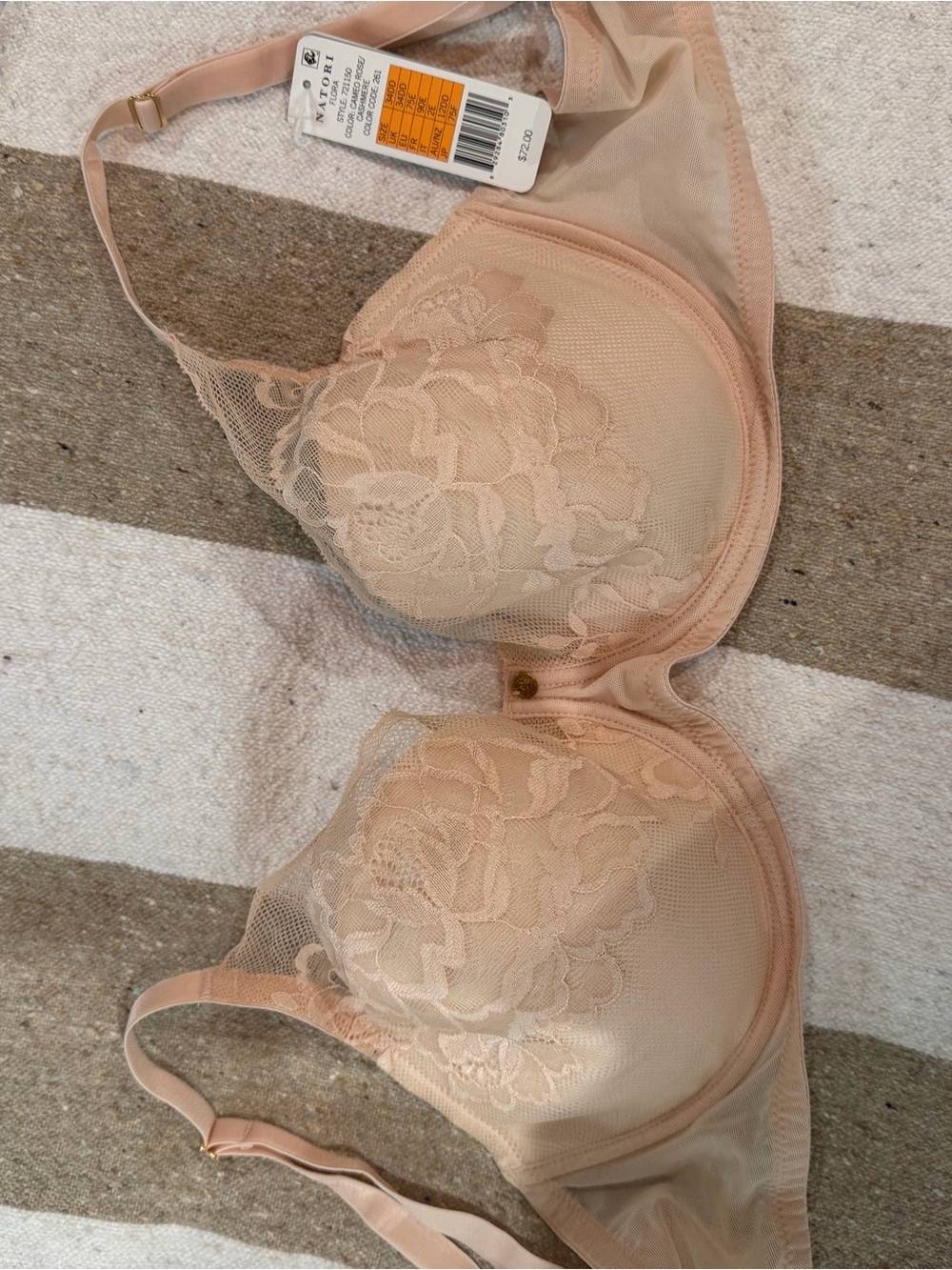 Natori Lace-Overlay Bra — Nude